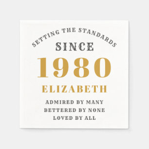 Personalized Birthday 1980 Easy To Edit Gold Grey Napkin