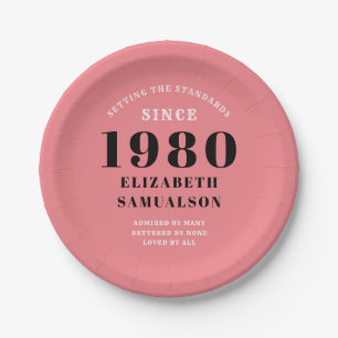 Personalized Birthday 1980 Pink Setting Standards Paper Plate