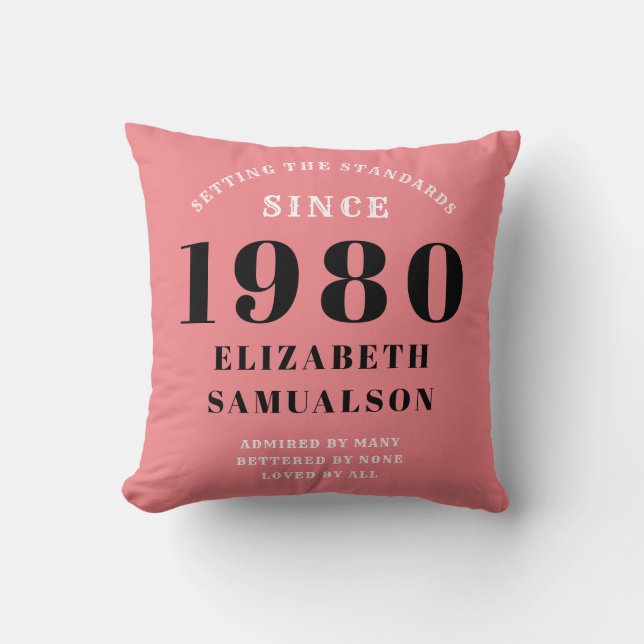 Personalized Birthday 1980 Pink Setting Standards Throw Pillow (Front)