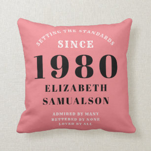 Personalized Birthday 1980 Pink Setting Standards Throw Pillow