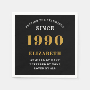 Personalized Birthday 1990 Add Your Name Black Napkin