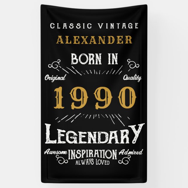 Personalized Birthday 1990 Add Your Name Legendary Banner (Vertical)