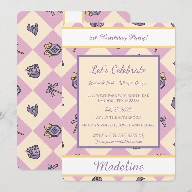 Personalized Birthday Academy Wizard School Pink Invitation (Front/Back)