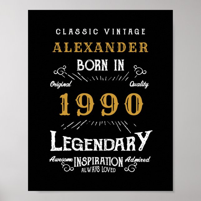 Personalized Birthday Add Your Name 1990 Legendary Poster (Front)