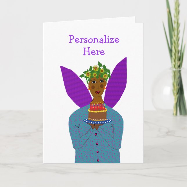 Personalized Birthday Angel of Colour Brings Cake  Thank You Card (Front)
