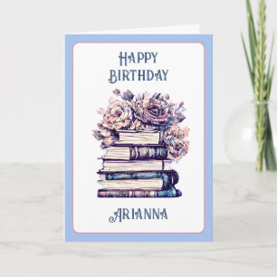 Personalized Birthday Antique Books and Roses   Card