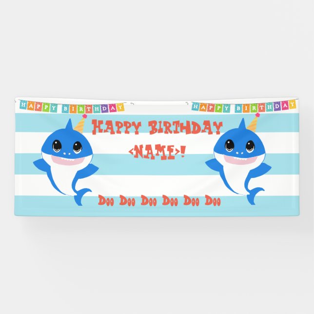 Personalized Birthday Baby Shark Banner (Horizontal)
