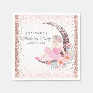 Personalized Birthday Ballerina Moon Glitter  Napkin