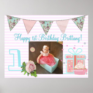 Personalized Birthday Banner for1st Birthday Girl Poster