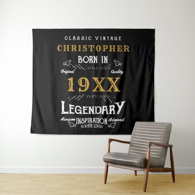Personalized Birthday Best Dad Ever Legendary Gold Tapestry (In Situ (Horizontal))