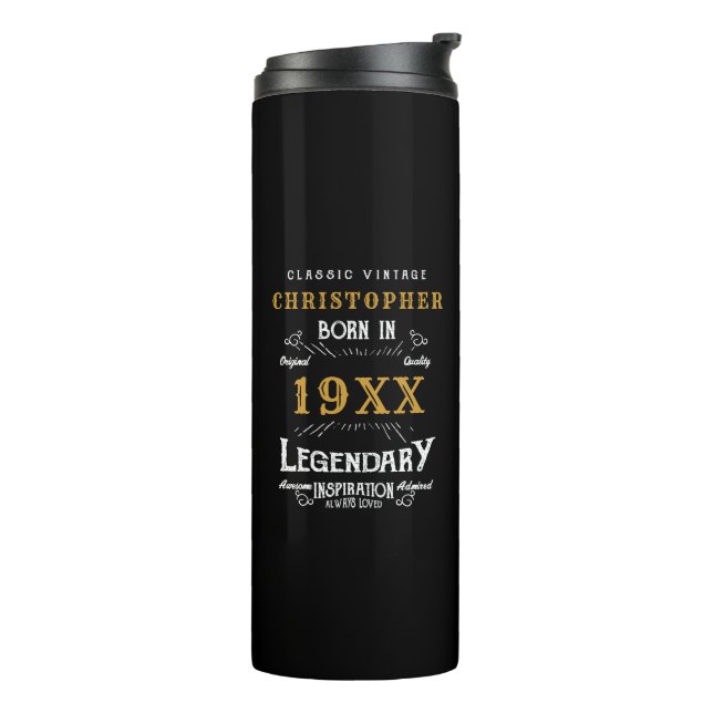 Personalized Birthday Best Dad Ever Legendary Gold Thermal Tumbler (Rotated Left)