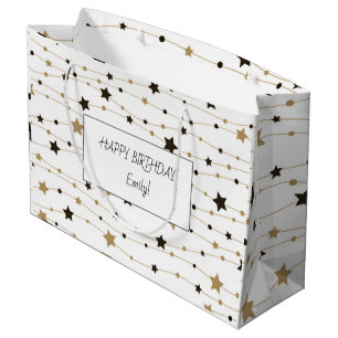 Personalized Birthday Black and white Stripes Large Gift Bag