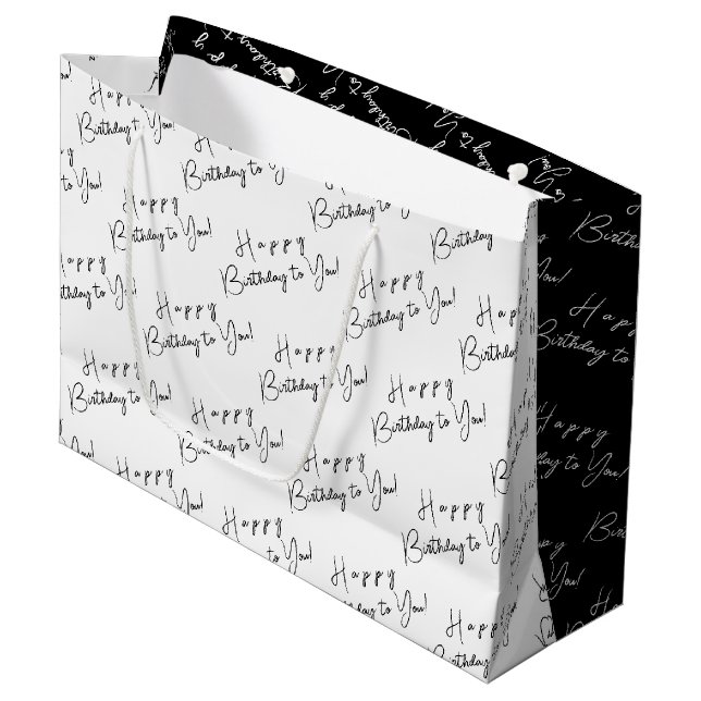Personalized Birthday Black and White Typography  Large Gift Bag (Front Angled)