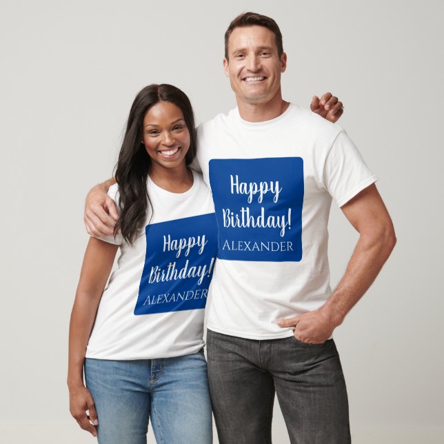 Personalized Birthday Blue Happy Birthday T-Shirt (Unisex)