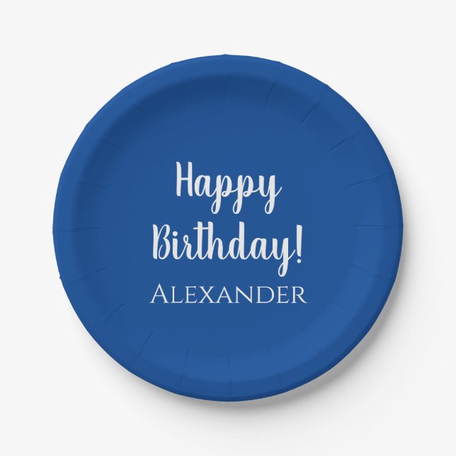 Personalized Birthday Blue Party Paper Plate (Front)