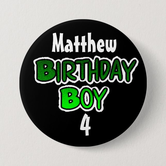 Personalized Birthday Boy Blue and Black Button (Front)