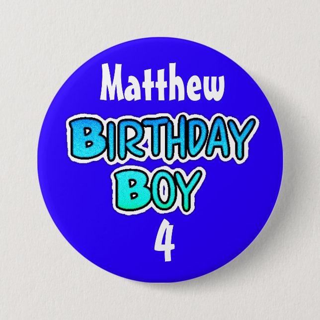 Personalized Birthday Boy Blue and Black Button (Front)