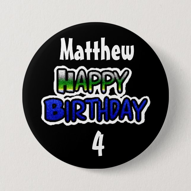 Personalized Birthday Boy Blue and Black Button (Front)