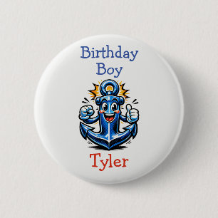 Personalized Birthday Boy Pop Art Anchor 2 Inch Round Button