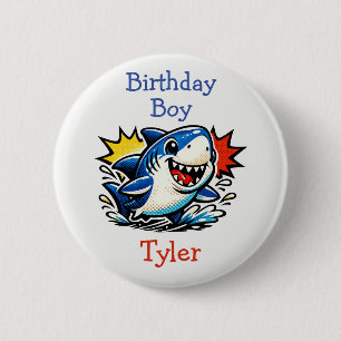 Personalized Birthday Boy Pop Art Shark 2 Inch Round Button