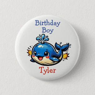Personalized Birthday Boy Pop Art Whale 2 Inch Round Button