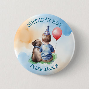 Personalized Birthday Boy   Puppy and Baby 2 Inch Round Button