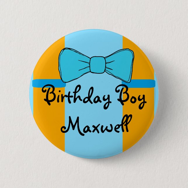Personalized Birthday Boy Suspenders and Bow tie 2 Inch Round Button (Front)
