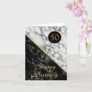 Personalized Birthday Card Black White Marble