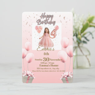 Personalized Birthday Card for Girls Age 4