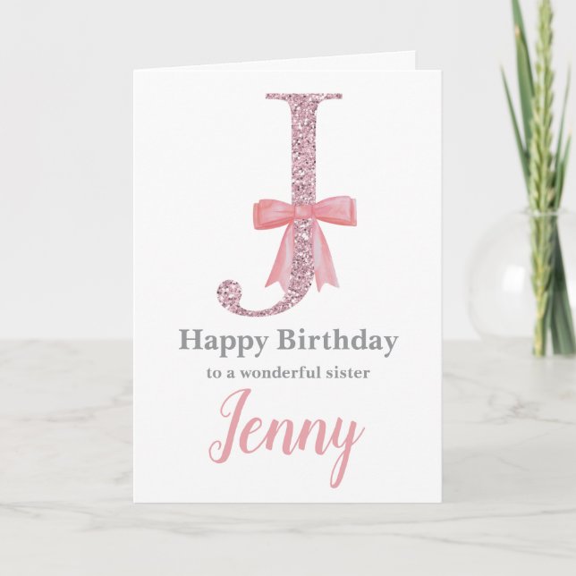 Personalized Birthday Card for Her - Letter J (Front)