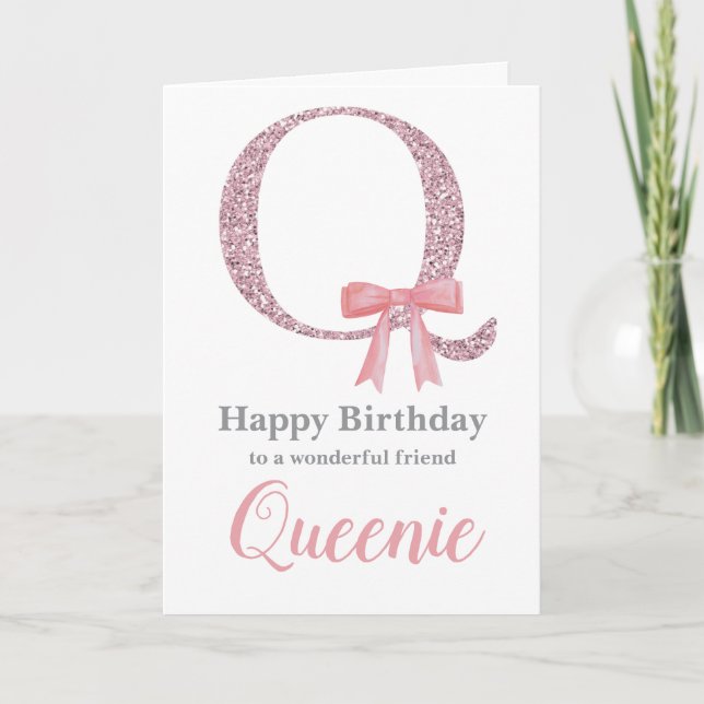 Personalized Birthday Card for Her - Letter Q (Front)