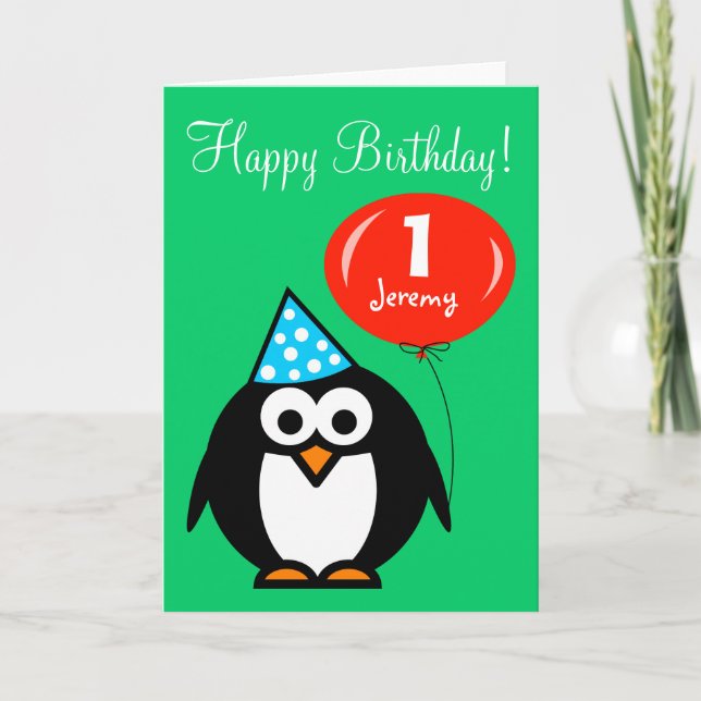 Personalized Birthday card | Penguin with balloon (Front)