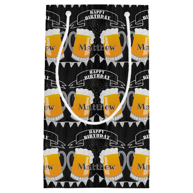Personalized Birthday Chalkboard Beer Glass Small Gift Bag (Front)
