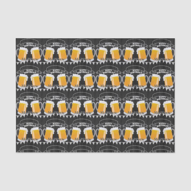 Personalized Birthday Chalkboard Beer Glass Tissue Paper (Front)