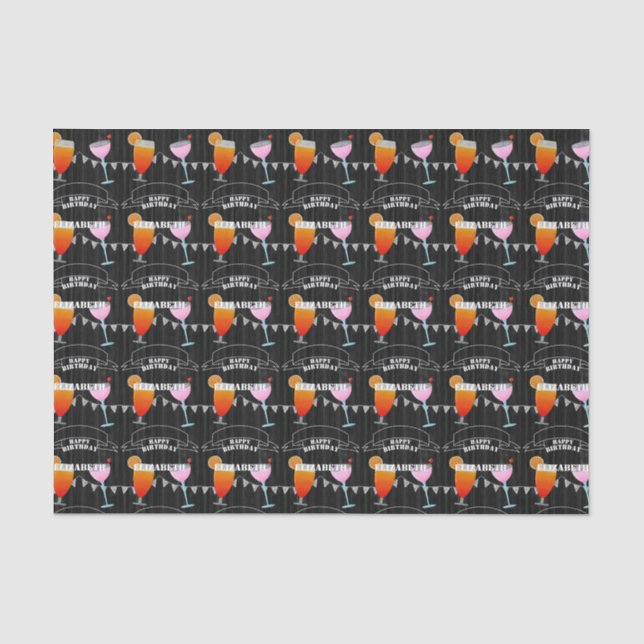 Personalized Birthday Chalkboard Cocktails Tissue Paper (Front)