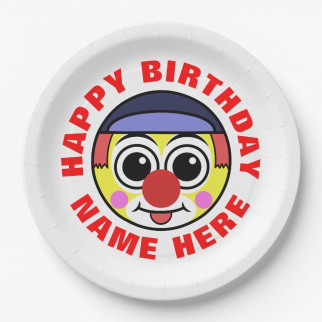 Personalized Birthday Clown Paper Plate (Front)