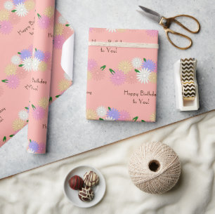 Personalized Birthday Colourful Daisies, Soft Peac Wrapping Paper