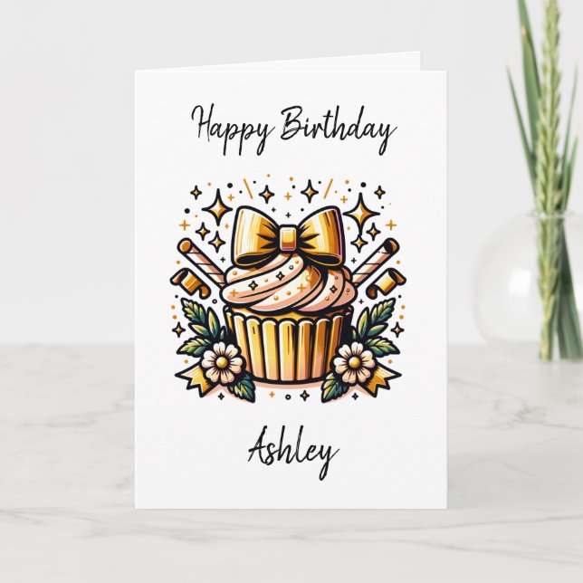 Personalized Birthday Cupcake and Colouring Page Card (Front)