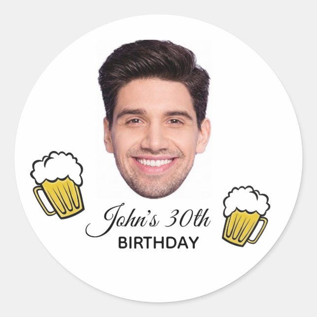 Personalized Birthday Custom Face & Age Tattoo  Classic Round Sticker (Front)