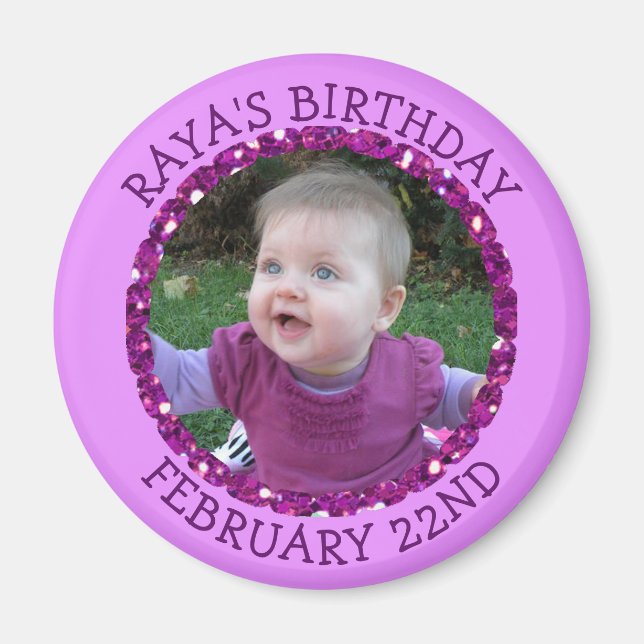 Personalized Birthday Date Reminds Purple Magnet (Front)
