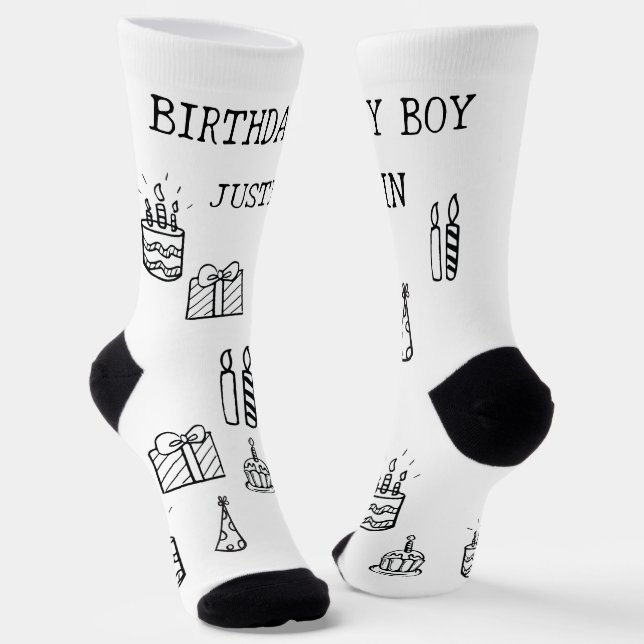 Personalized Birthday Doodle art Custom Socks (Angled)