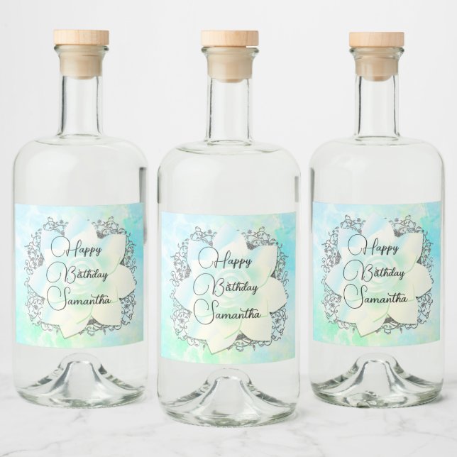 Personalized Birthday Dreamy Pastels Lotus Flower Liquor Bottle Label (Bottles)