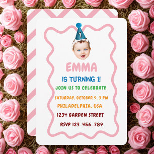 Personalized Birthday Face Kids, Baby 1st Birthday Invitation