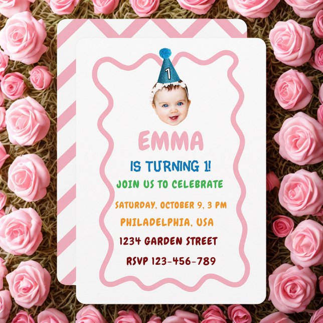 Personalized Birthday Face Kids, Baby 1st Birthday Invitation (Creator Uploaded)