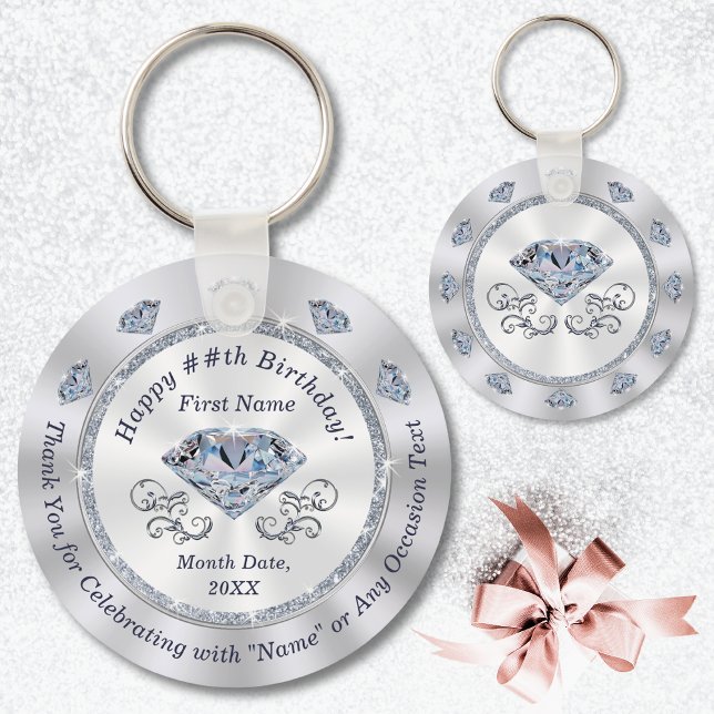 Personalized Birthday Favours for Adults. Birthday Keychain (75th birthday souvenirs for mom. Diamond birthday party favors. 60th birthday party favors. 60 year.)