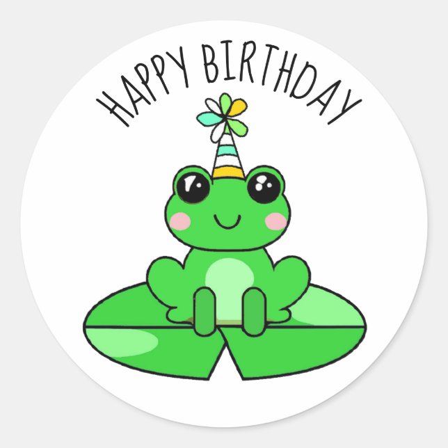 Personalized Birthday Frog on a Lily Pad Classic Round Sticker (Front)