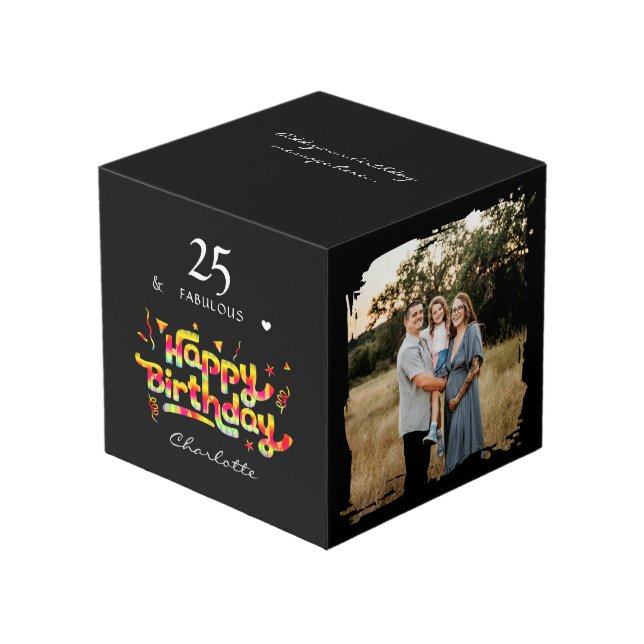 Personalized Birthday Gift with Custom Photo Name Cube (Front Angled)