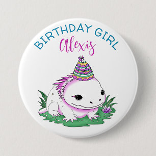 Personalized Birthday Girl Axolotl Themed 3 Inch Round Button