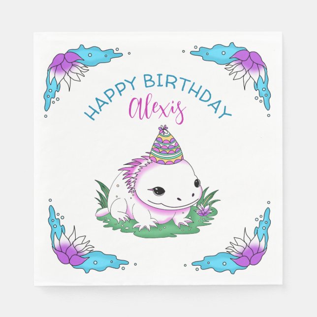 Personalized Birthday Girl Axolotl Themed Napkin (Front)