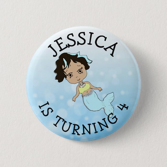 Personalized Birthday girl Blue Mermaid Button (Front)
